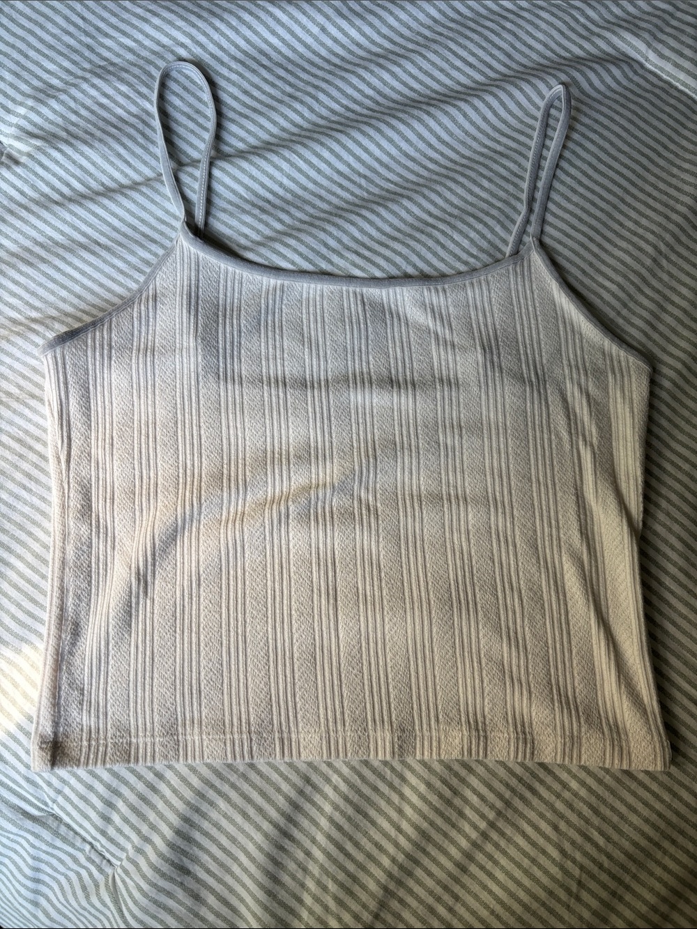 Women's Cream Ribbed Knit Spaghetti Strap Tank Top Velvet Straps